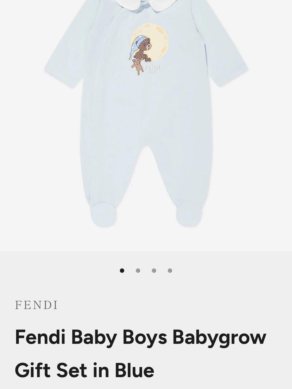 Fendi Light Blue Baby Footed One-Piece with Moon & Bear Appliqué